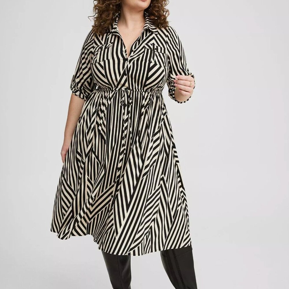Torrid Black & Sandstone Midi Challis Shirt Dress, NWT